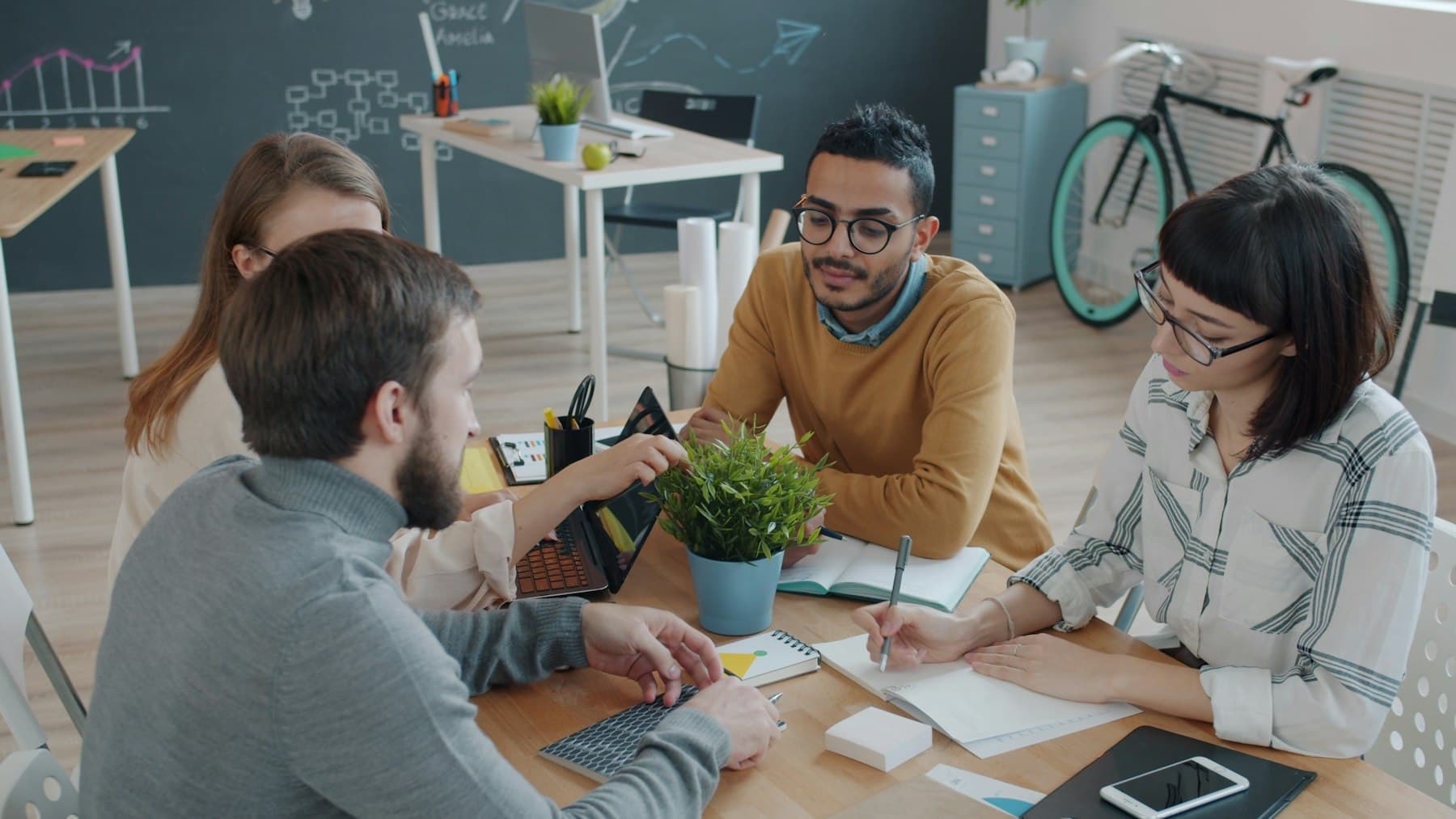 A team working together around a table